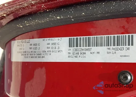 2017 Dodge Viper Gtc z USA, uszkodzony, nr VIN 1C3BDEDZ9HV500597